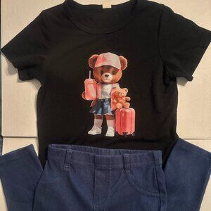 Girls Jean Leggings and T-Shirt Gently Worn Size 5T